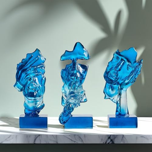 XINXUAN 3PCS Thinker Statue Set : Silence is Gold Abstract Art Ornament, Modern Home Decor Resin Sculpture, Piano, Desktop, Office, Study Decoration (Dark Blue) - color: Dark Blue