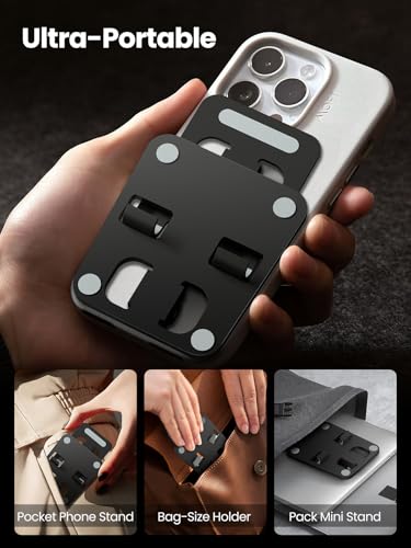 Phone Stand for Desk, Dual Folding Cell Phone Holder, Fully Adjustable Portable Mobile Phone Holder for iPhone 17 16 15 14 13 12 11 Pro Max Plus Air, Galaxy S25 S24, All Phones (Black) - color: Black