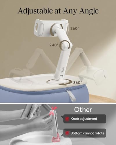 SAIJI Tablet Pillow Stand for Bed, Stable iPad Holder with Food-Grade Snack Bowl, Adjustable Kindle Pillow Stand for Reading, Suit for 4.7-15.6" Kindle,iPad,iPhone,Tablet,Blue - color: Blue