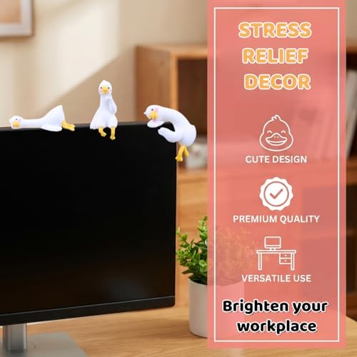 Mini Resin Goose Figurines, 3PCS Cute Goose Figurines for Computer Monitor, Car Dashboard, Office Desk, Stress Relief & Anxiety Relief Gifts, Funny Desk Buddy, Cool Desk Accessories