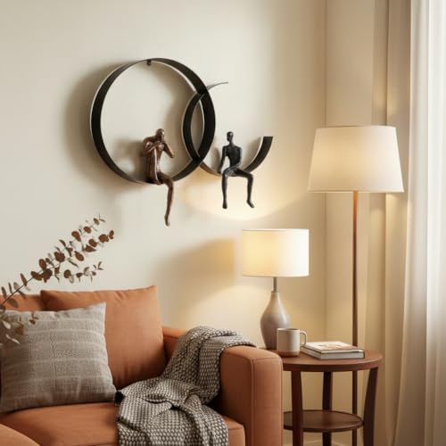 ZSKXJBPF 2 Piece Modern Metal Wall Art - Abstract Thinker Sculpture with Resin Figures, Minimalist Iron Ring 3D Wall Decor for Living Room, Bedroom, Office, Housewarming Gift (B) - style: B