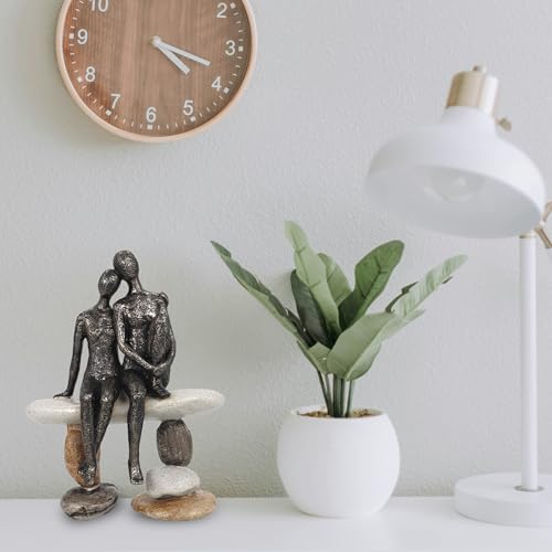 Lescafita Romantic Couple Figurines Sculpture – Abstract Couple Sculpture on Stone Bench, Modern Home Decor Statue, Unique for Couple - color: 11
