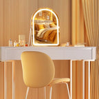 Hasipu Vanity Mirror with Lights and Bluetooth Speaker, 13.8"× 18" Arched LED Makeup Mirror, Lighted Makeup Mirror with Lights, Smart Touch Control Dimmable 3 Modes Light 360°Rotation White - size: 13.8"L x 18"W