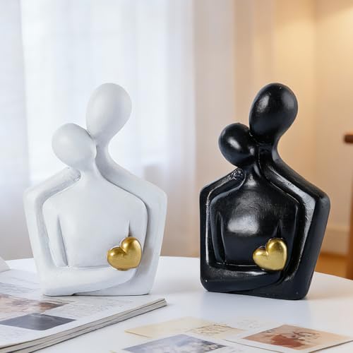 Abstract Couple Sculptures Statues for Home Decor Resin Love Statue Modern Tv Stand Decor Small Decor for Shelves Romantic Bedroom Decor for Couples, Black - color: Black