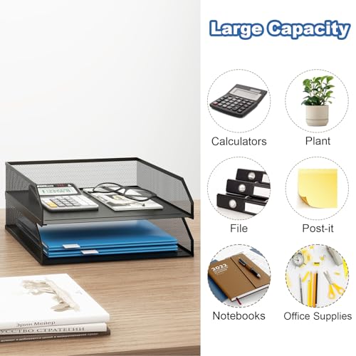 Natwind 2-Tier Stackable Paper Tray, Metal Mesh Desktop Organizer, A4 Paper Sorter, Letter Trays,File Folder Sorter Organizer with Sliding Tray for Home, Office, School (Black) - size: 2 Tier