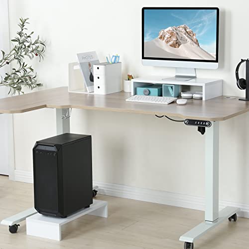 TEAMIX 20 inch White Monitor Stand Riser, Wood Desktop Stand for PC/TV/Laptop/Printer, White Monitor Riser with Storage, Computer Stand with Keyboard Organizer - color: White, size: 20 inch