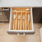 Umilife Bamboo Kitchen Drawer Organizer, 8.25 Inch Silverware Utensils Tray Holder for Small Drawer, Wood Caddy for Flatware Cutlery Knives - size: 8.25 x 13 inch (5 Slots)