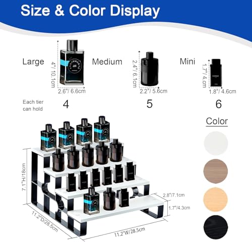 4-Tier Cologne & Perfume Display Shelf, 11.2" Wide White Wood Step Organizer, Makeup Organizer & Spice Rack for Bathroom Countertop, Bedroom Dresser & Kitchen - color: White, size: 4 Tiers-width=11.2"