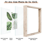 MUYE 12x12 Floating Frame Distressed Beige White Wood Pattern,Double Glass Square Picture Frame Set of 2 Display Any Size Photo up to 12x12,Wall Mount or Tabletop - color: Beige, size: 12x12