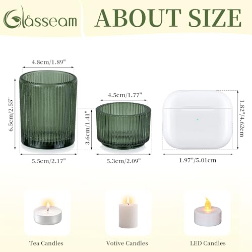 Glasseam Glass Tealight Candle Holder: 24 PCS Green Ribbed Votive Candle Holders Bulk Small Christmas Tea Lights Holders for Table Centerpiece Wedding Decor - color: Dark Green