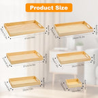 PONGJA Wooden Serving Trays with Handle - 7 Pieces Unfinished Wood Nested Breakfast Food Serving Trays for Craft Kids Montessori Snacks Home Decor Kitchen Party Dinner