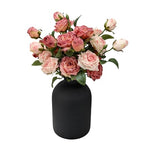 Artificial Flowers with Vase, 15 Heads Silk Roses, Flowers for Centerpieces, Matte Black Metal Vase, Modern Farmhouse Decor, Tabletop Decorations for Party, House Stuff for New Home, 8.6"