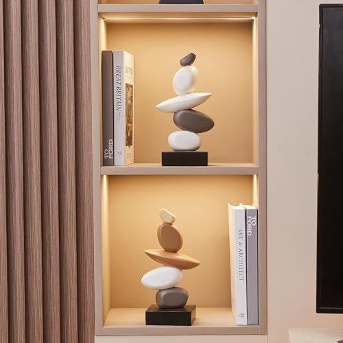 Fake Sandstone Statue Home Decor for Living Room, Modern Resin Stone Sculptures Coffee Table Decor, Gray and White Statue Decorations for Office Shelf Bookshelf - color: 10.4"h Brown Gery White