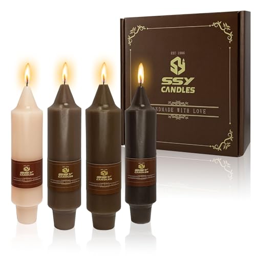 NJAO HOO Brown Short Taper Candle 5 Inch Candlesticks Unscented Dripless Gradient Colored Tapered Candle Set for Home Decor Wedding Party Dinner Candles, 4 Pack - color: Brown Gradient, size: 5 In