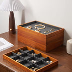 Oirlv 24 Grid Wood Jewelry Tray Microfiber Interior Jewelry Drawer Organizer Showcase Display Box Ring Earrings Holder(Grey) - color: Grey 24 grid tray
