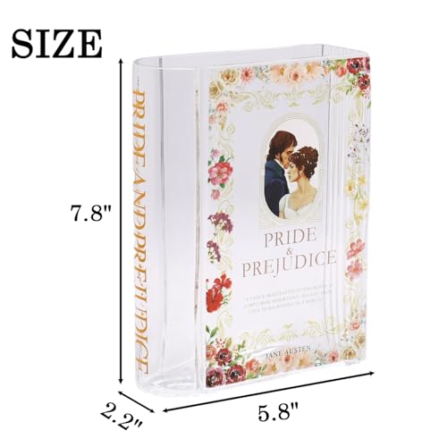 Book Vase for Flowers, Glass Book Shaped Vase, Clear Flower Vases, Large Glass Vases for Home, Office, Bedroom, Living Room, Dining Table, Bookshelf(Pride) - color: Pride&prejudice, size: Glass-7.8"