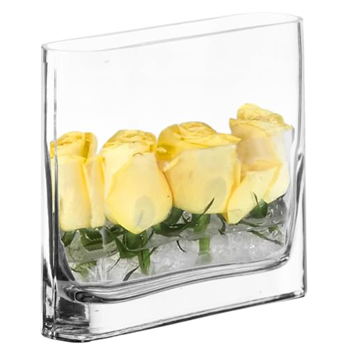 CYS EXCEL Glass Book Vase (H:6" Open:7"x2") Round Edge Oval Flower Vase Rectangular Wedding Centerpiece - size: H-6" Open-7"x2"