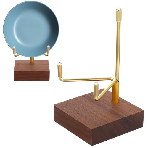Sibba Adjustable Metal Arms Display Stand with Walnut Base Small Display Easel Holder Crystal Displays Stand Home Décor Accents Rack for Geodes Fossils Rocks Small Plates Photos (3.15x1.97x0.59 in)