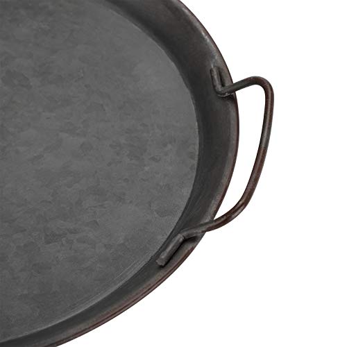 Hipiwe Industrial Style Metal Iron Tray Galvanized Serving Tray for Coffee Table, Home Decorative Centerpiece Tray Rustic Breakfast Serving Tray with Handles (Round) - style: Round