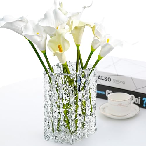 Aoderun Glass Vase Crystal Vase Heavy Duty Large Flower Vase for Dining Table Kitchen Office Home Shelf Wedding Living Room Centerpieces(Clear) - color: Clear