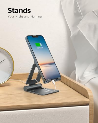 Nulaxy Dual Folding Cell Phone Stand, Fully Adjustable Foldable Desktop Phone Holder Cradle Dock Compatible with iPhone 17 16 15 14 13 12 11 Pro Max Xs Xr X 8, Nintendo Switch, All Phones - Gray - color: D-Grey