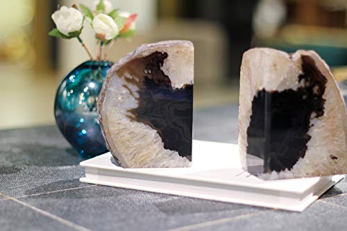 JIC Gem Black Agate Bookend(s) Bookends for Shelves to Hold Books geode bookends with Rubber Bumpers for Office and Home Decoration(1 Pair 2 to 3 Lbs) - color: Black Dyed, size: 2-3LBS.