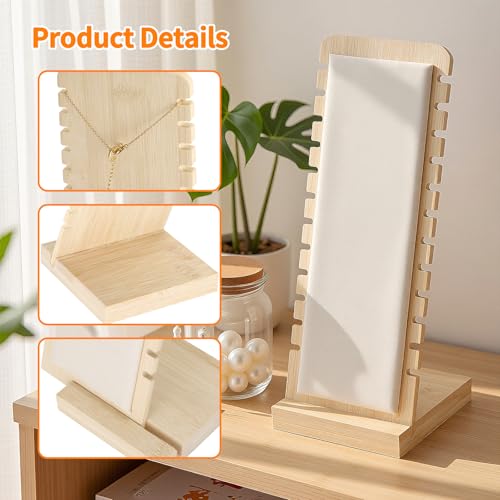 KUKUVR Necklace Display Stand, Bamboo Velvet Soft Mat Multiple Necklace Bracelets Pendant Chains Organizer Holder Case for Vendors Home (Beige) - color: Beige