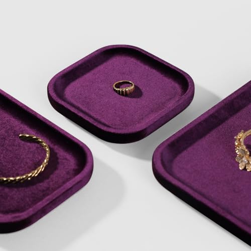 Resilient Velvet Jewelry Display Tray for Ring Earrings Bracelet Necklace, Flat Jewellery Dish for Showcase Store Retail Counter Exhibition Photography Livestream (Purple, Small) - color: Purple, size: Small
