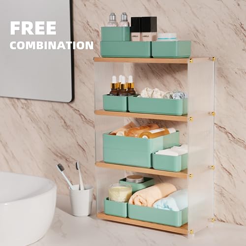 CHANCETSUI 11-Piece Stackable Drawer Organizer Set, Multi-size Desk Drawer Organizer Trays Vanity Storage Bins for Storing Makeup, Stationery, Utensils in Bathroom Dresser, Office and Kitchen - color: Green