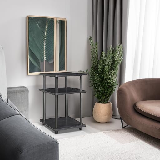 Furinno TURN-N-TUBE Side Table, 3-Tier Square Modern End Table, Open Shelves Nightstand, Night Stand, Bedside Table, Easy Assembly, for Living Room, Bedroom, Blackwood | Easy Assembly, Multipurpose - color: Blackwood, size: 3-Tier With Open Shelves