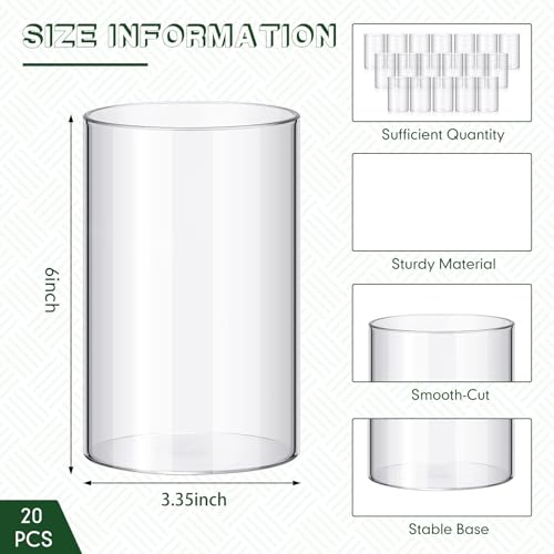 Vesici 20 Pcs Plastic Cylinder Vase Acrylic Cylinder Vase Bulk Small Clear Flower Container Hurricane Candle Holder Round Wide Container Centerpiece for Home Office Wedding Decorations (6 Inch) - size: 6 Inch