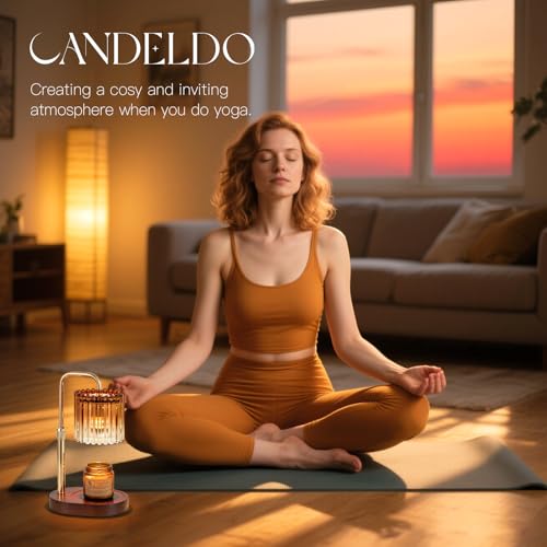 Candeldo Candle Warmer Lamp with Timer: Amber Candle Warming Lamp with 2 Bulbs Height Adjustable Wax Melt Dimmable Bedroom Decor for Women - color: Gradient Amber