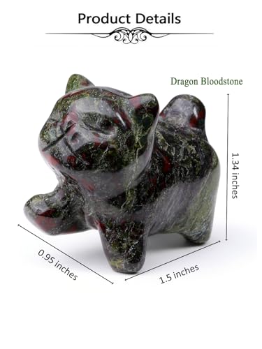 Top Plaza 1 PC Dragon Bloodstone Crystal Cute Cat Figurine Gifts Carved Healing Lucky Home Decor Natural Gemstone Cats Collectibles Pocket Sculpture for Cat Lovers - color: Dragon Bloodstone