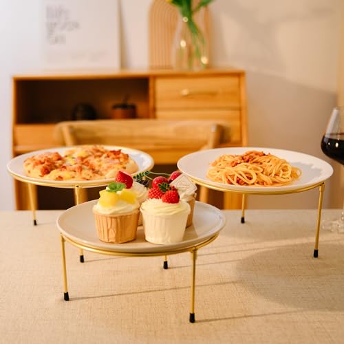 HPC DECOR Set of 3 Gold Metal Wire Pizza Pan Riser Stands-Round Pizza Tray Riser Rack ,Tabletop Display Racks for Food Platter Tray- Metal Display Stands,Pizza Rack Tray for Home,Restaurant and Party.