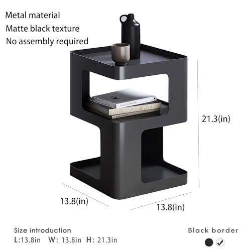 Modern Metal Side Table with Storage,Small End Table for Sofa & Couch,3-Tier Compact Nightstand for Small Spaces,Black Bedside Tables for Living Room & Bedroom,No Assembly Required - color: Black