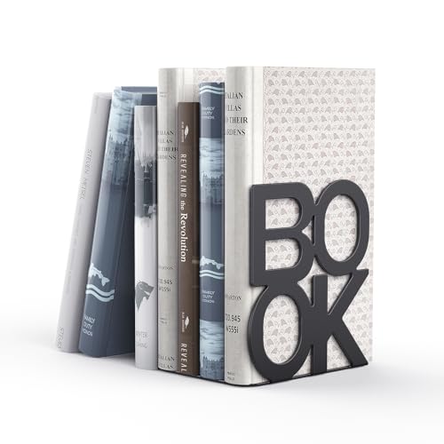 Book Ends - Decorative Metal Book Ends Supports for Bookrack Desk,Books, Unique Appearance Design,Heavy Duty (Black, 8 Pair) - color: Black, size: 8 pair