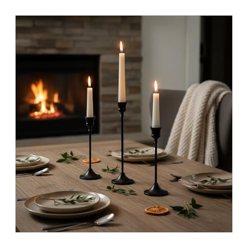 Candle Holder, Modern Minimalist Black Metal Candlestick Holders, Set of 3 Tall - Elegant Taper Candle Holders for Table Centerpiece, Wedding, Dinner Party Home Decor - color: Black, size: 1 set (3 pcs)
