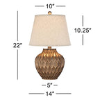 360 Lighting Buckhead Modern Accent Table Lamp 22" High Warm Bronze Brown Sculptural Geometric Textured Urn Tapered Fabric Drum Shade Bedroom Living Room House Home Bedside Nightstand Office - color: Bronze - Single