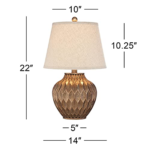 360 Lighting Buckhead Modern Accent Table Lamp 22" High Warm Bronze Brown Sculptural Geometric Textured Urn Tapered Fabric Drum Shade Bedroom Living Room House Home Bedside Nightstand Office - color: Bronze - Single