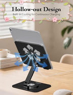 Tablet Stand for iPad, 360° Rotating Aluminum Foldable Holder – Adjustable Desk Stand | Fits iPad Pro 12.9/11,Samsung Galaxy Tab – Portable for Home, Office & Travel,Black - color: Black
