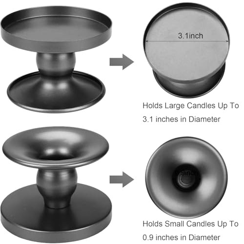 Table Gold Candle Holders – Set of 2 | Reversible Metal Candle Stand for Pillar & Taper Candles | Stylish Tabletop Candle Tray for Home Décor, Weddings & Special Occasions (Black) - color: Black