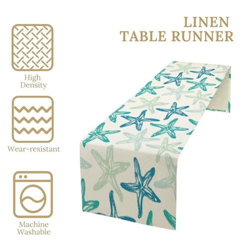 Starfish Plaid Table Flag Green Plaid and Marine Life Starfish Kitchen Table Flag Suitable for Birthday Party Restaurant Decoration Outdoor Picnic 13x36 Inch - color: Shell-7, size: W13x36L