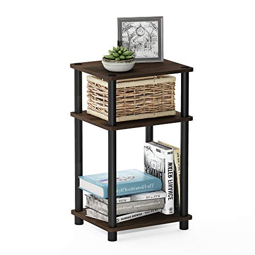 Furinno Just 3-Tier Turn-N-Tube End Table / Side Table / Night Stand / Bedside Table with Plastic Poles, 2-Pack, Columbia Walnut/Black - color: Columbia Walnut/Black, size: 3-Tier, Round Pole, style: 2-Pack