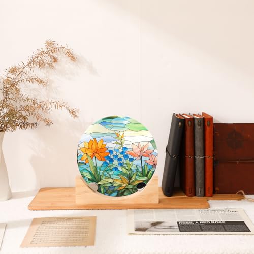 AceOrbit 2 Pcs 8 Inch Wood Adjustable Round Glass Display Stands Easel for Glass Art Creations Stained Photos Ceramic Tiles Plaques Collectibles Home Office Trade Show