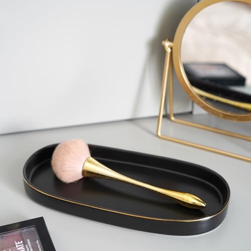 10x5 Bathroom Vanity Tray, Oval Ceramic Decorative Perfume Candle Tray for Bathroom/Kitchen Counter, Black - color: Black