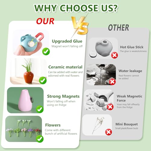 8 Pcs Cute Fridge Magnets Mini Vase Magnets for Fridge with Artificial Flowers, Tiny Ceramic Vase Refrigerator Magnets, Decorative Cute Magnets for Kitchen, Office, Locker, Whiteboard
