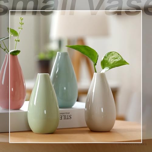 4.1 Inch Ceramic Small Bud Vase Mini Single Stem Flower Vase Decorative Floral Holder for Home Office Table Decor Desktop Centerpiece (White) - color: White
