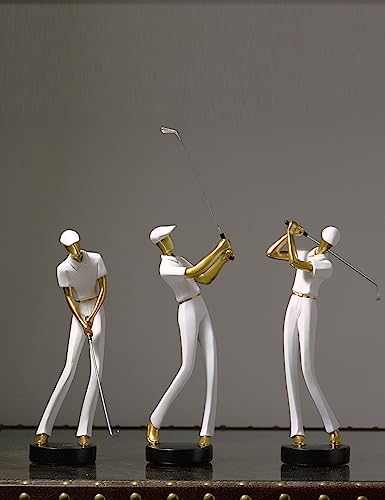 HAUCOZE Golf Figurine Statue Golfer Sculpture White Modern Home Decor Sports Office Gift Polyresin 9.6 Inch