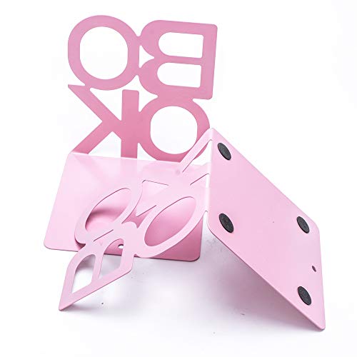 Book Ends - Decorative Metal Book Ends Supports for Bookrack Desk,Books, Unique Appearance Design,Heavy Duty - color: Pink, size: 1 pair