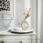 Hanobe Decorative Tray for Home Decor: Round Ottoman Trays for Living Room Coffee Table 12" White Wooden Centerpiece with Metal Footed for Entryway Kitchen Counter